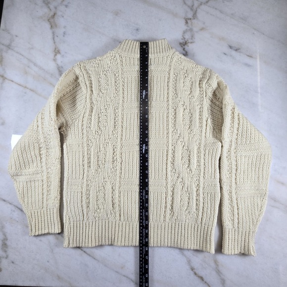 VTG 70s Pendleton 100% Virgin Wool Cable Knit Sweater Cream M USA Made Fisherman - Picture 5 of 10